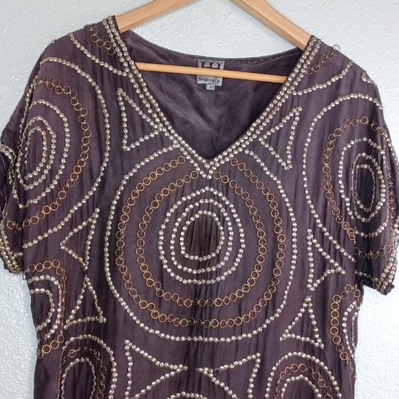 Haute Hippie 100% Silk Funky Boho Metal Embroidered Blouse - Picture 4 of 13